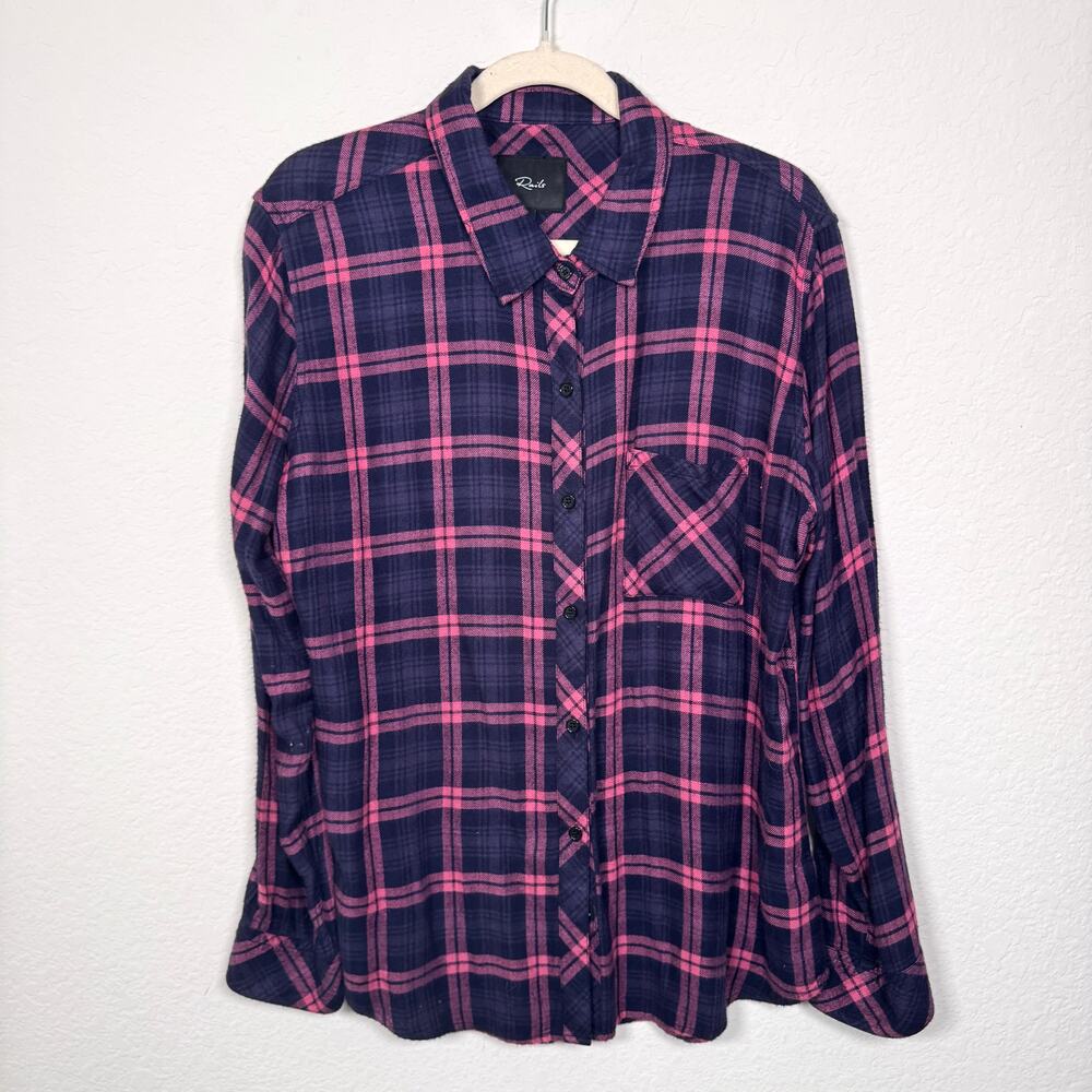 Rails Womens Hunter Button Shirt Size L Soft Classic Fall Rayon Twill Navy Mauve